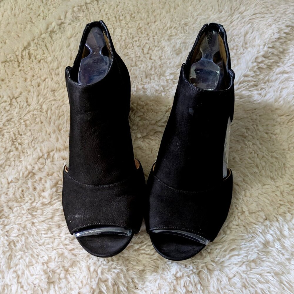 Naturalizer Real Leather Greyson Sandal Black Dress Shoes 9W Open Toe PeekaBoo